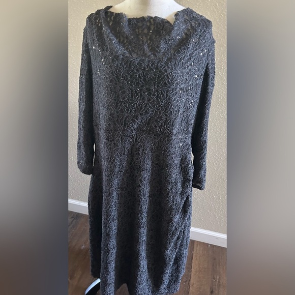Lauren by Ralph Lauren Black cowl neck  Sequin and Floral Lace Dress size 22W - Picture 4 of 6